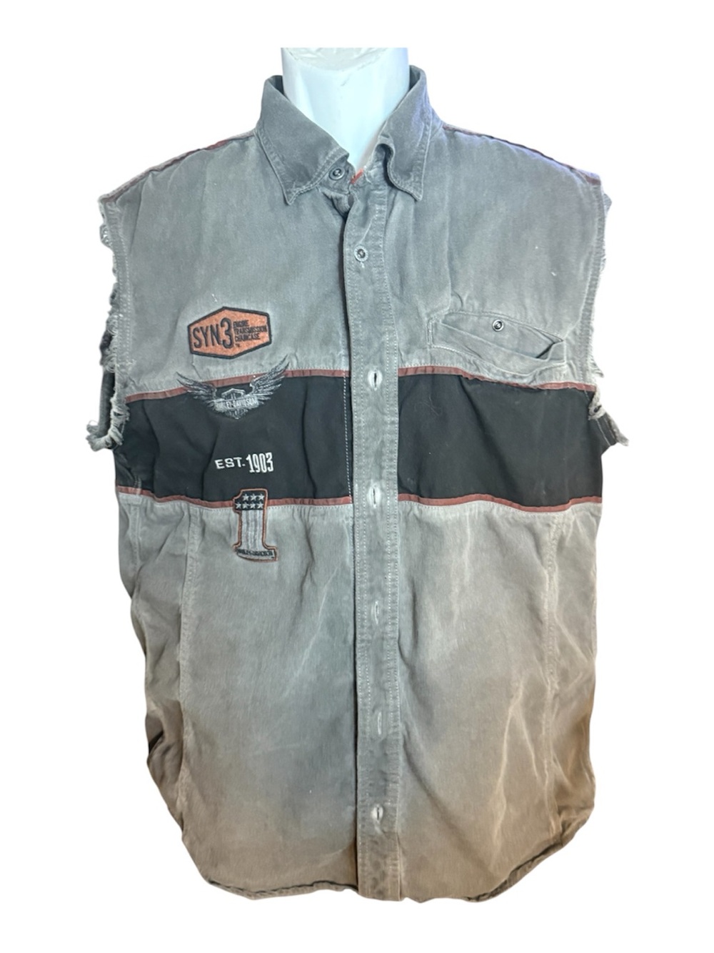 WHarley-Davidson Gray and Black Sleeveless Work Shirt Vest